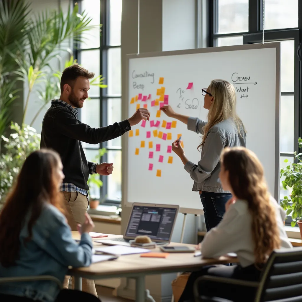 Taller de estrategia colaborativo en oficina moderna